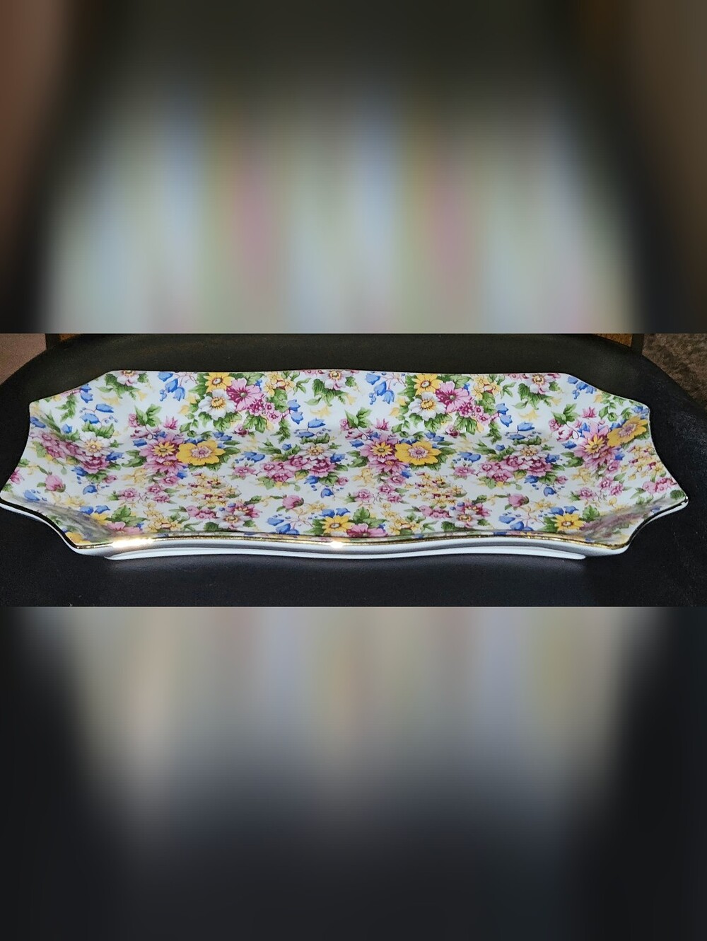 TWO'S COMPANY Chintz Rectangle Tray Wall Decor w/ Pinks, Yellows & Blue 12"